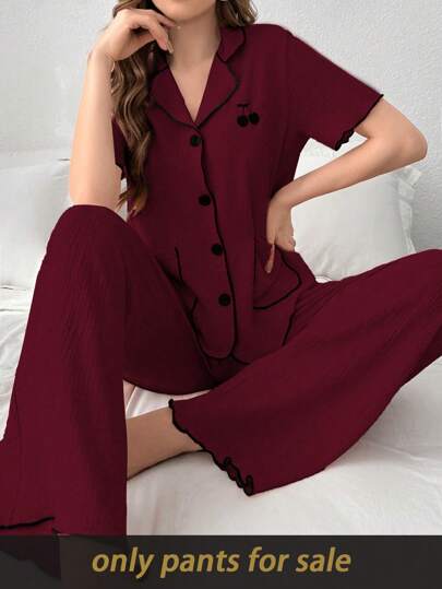 SHEIN بنطلون كاجوال للنساء مصنوع من نسيج جاكارد مضلع بألوان متباينة، مناسب للخريف والشتاء، مريح