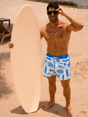 Surfspeed شورتات كاجوال للشاطئ مزينة بطبعة أشجار النخيل مع حزام خصر قابل للسحب للرجال