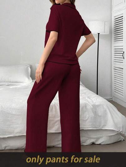 SHEIN بنطلون كاجوال للنساء مصنوع من نسيج جاكارد مضلع بألوان متباينة، مناسب للخريف والشتاء، مريح