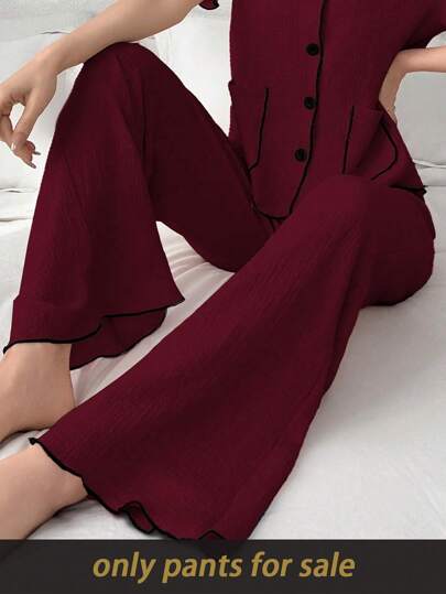 SHEIN بنطلون كاجوال للنساء مصنوع من نسيج جاكارد مضلع بألوان متباينة، مناسب للخريف والشتاء، مريح