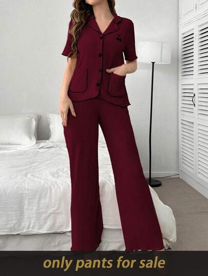 SHEIN بنطلون كاجوال للنساء مصنوع من نسيج جاكارد مضلع بألوان متباينة، مناسب للخريف والشتاء، مريح