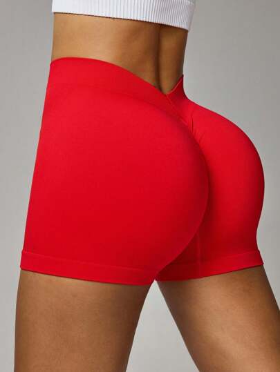 SHEIN Sport Studio شورت رياضي نسائي بخصر مجمع، رافع مؤخرة جذاب، مرن ومريح للوجا والرياضة