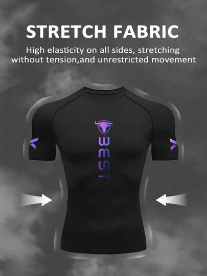Manfinity Sport Corelite قميص رياضي بأكمام قصيرة وقصة ضيقة مطبوع عليه حرف للرجال