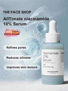 The Face Shop سيروم نياسيناميد بنسبة 10%، نياسيناميد نقي، مركب مُنير، ذو قوام جل مرطب، يمتص بسرعة، يُوحد لون البشرة، يقلل من المسام، إصلاح ليلي، قاعدة مكياج، مناسب للبشرة الدهنية والحساسة، 30 مل / 1.01 أونصة سائلة