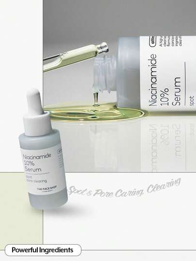 The Face Shop سيروم نياسيناميد بنسبة 10%، نياسيناميد نقي، مركب مُنير، ذو قوام جل مرطب، يمتص بسرعة، يُوحد لون البشرة، يقلل من المسام، إصلاح ليلي، قاعدة مكياج، مناسب للبشرة الدهنية والحساسة، 30 مل / 1.01 أونصة سائلة