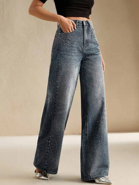 Anewsta بنطلون جينز واسع الساق مبيض وساطع للإطلالة الكاجوال