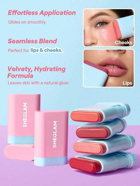 SHEGLAM Glass Glow أحمر خدود عصا-Brisk Babe حمره بلشر علامة تجارية جمال مكياج ميكب مستحضرات تجميل للنساء الفتيات مثالي لفصل الشتاء الربيع مثالي ل- Y2K أزياء أنيقة رمضان هدية حفلة جاهز أفضل لون
