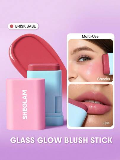 SHEGLAM Glass Glow أحمر خدود عصا-Brisk Babe حمره بلشر علامة تجارية جمال مكياج ميكب مستحضرات تجميل للنساء الفتيات مثالي لفصل الشتاء الربيع مثالي ل- Y2K أزياء أنيقة رمضان هدية حفلة جاهز أفضل لون