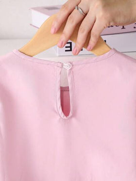 SHEIN Playful Pals مجموعة ملابس علوية مزينة بفيونكة جميلة وحلوة + بنطلون واسع الساق، بدلة بنات للربيع والخريف، بدلة بنات مكونة من قطعتين، بنطلون واسع، بدلة بنات للخريف والشتاء