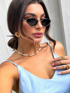 نظارات معدنية على شكل ماس قطعتين، نظارات موضة للنساء، مناسبة للصيف والصيف، طراز بري- للعودة إلى المدرسة