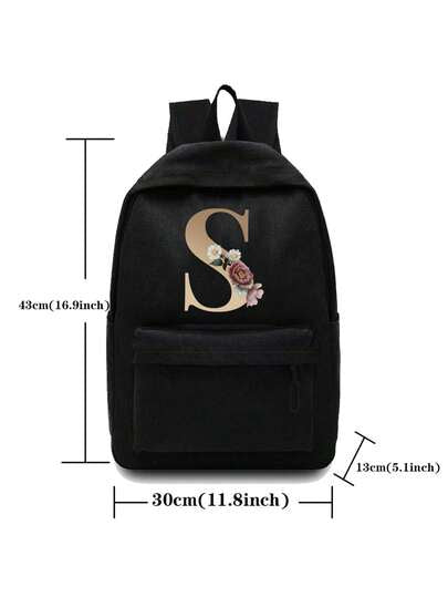 حقيبة ظهر كتف ذات طباعة أزهار وأحرف ذهبية وحيادية, حقيبة رياضية خارجية كبيرة السعة, حقيبة سفر وتخييم, حقيبة قماش كاجوال , حقيبة مدرسية, حقيبة لتنظيم الكمبيوتر المحمول , مع سحاب لكلا الجنسين والمراهقين والطلاب شنطه جامعه شنط جامعات شنطة ظهر للسفر حقيبه جام