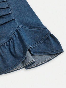 SHEIN Elladie kids فستان صيفي قطني مرن للفتاة الشابة ملائم للعطلات, ألوان مبهجة، خصر مطاطي، مزين بفيونكة، قابل للتعديل بحمالات، مريح وأنيق لفصل الصيف