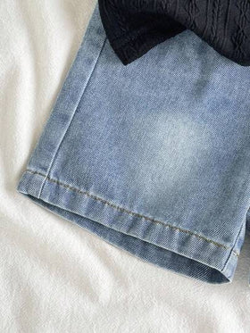 Vintaside Kids طقم قميص بولو مع طوق وشورت جينز مغسول عصري للأولاد الرضع، متعدد الاستخدامات للارتداء اليومي والتخييم والخروج والتسوق