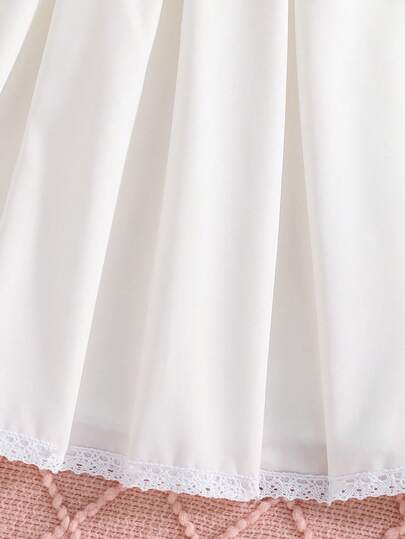 فستان أبيض أنيق، فستان أطفال بنات طويل الأكمام مزخرف بالزهور - رقبة دائرية، قصة A، ناعم ومريح للأطفال الرضع وصغار السن، أكمام دانتيل متساقطة، مناسب للربيع/الخريف، من عمر 0-1-2-3 سنوات، فستان أميرة مناسب للخارج والهدايا العيدية والحفلات والخروجات للبنات من