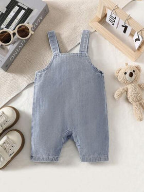 SHEIN بدلة واحدة قطعة جينز مزخرفة بتصميم أذن كرتوني ثلاثي الأبعاد للأولاد الصغار