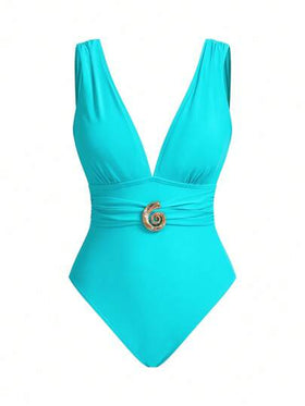 Swim Oasis بدلة سباحة قطعة واحدة ذات طبعة حلزونية كلاسيكية أنيقة، مع بنطال واسع الساق، مجموعة ملابس عصرية للنساء لرحلات الإجازة