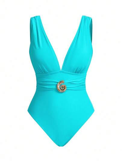 Swim Oasis بدلة سباحة قطعة واحدة ذات طبعة حلزونية كلاسيكية أنيقة، مع بنطال واسع الساق، مجموعة ملابس عصرية للنساء لرحلات الإجازة