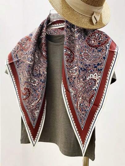 وشاح مربع مقاس 90 سم بطبعة بيزلي بسيطة للنساء، مناسب للارتداء اليومي والموضة الشارعية، يمكن استخدامه كعصابة للرأس أو وشاح للرقبة أو شال للحماية من الرياح والأشعة فوق البنفسجية، مثالي لتنسيق الملابس