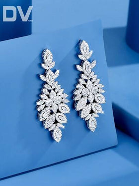 DV JEWELRY حلق قرط من الفضة المطلية بالذهب الأبيض مرصع بأحجار الزركونيا، هدية مجوهرات أنيقة للسيدات، مناسب للمواعدة والزفاف والحفلات والمناسبات مع علبة هدايارمضان