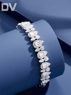 DV JEWELRY زوار واحد من أساور المرأة الفاخرة مطلي بالذهب الأبيض مزود بحجر الزركونيا المكعب، مجوهرات أنيقة للمواعدة والزفاف والحفلات وأعياد الذكرى هديةرمضان
