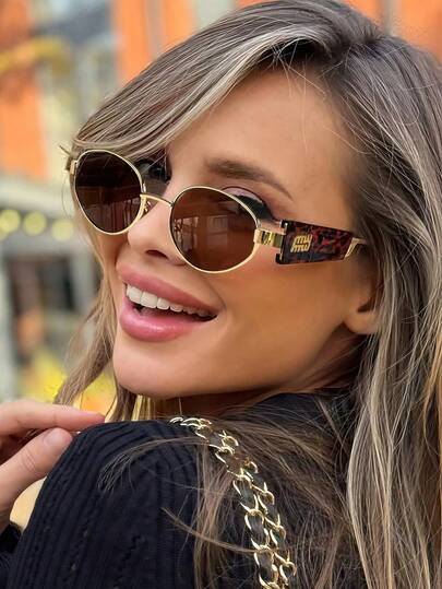 نظارة أنيقة معدنية بتصميم بيضاوي قطعة واحدة، نظارات شمسية للسيدات بطراز الشارع