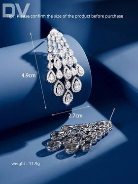 DV JEWELRY زوج من أقراط قلادة مطلية بالذهب الأبيض الفاخر المرصع بالزركونيا ،هدية مجوهرات أنيقة للسيدات، للزفاف، الحفلات، المناسبات مع علبة هدايارمضان