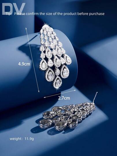 DV JEWELRY زوج من أقراط قلادة مطلية بالذهب الأبيض الفاخر المرصع بالزركونيا ،هدية مجوهرات أنيقة للسيدات، للزفاف، الحفلات، المناسبات مع علبة هدايارمضان