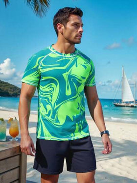 Manfinity Swimmode طقم ملابس السباحة والحماية من الاحتكاك للرجال للشاطئ والسباحة والتزحلق على الأمواج