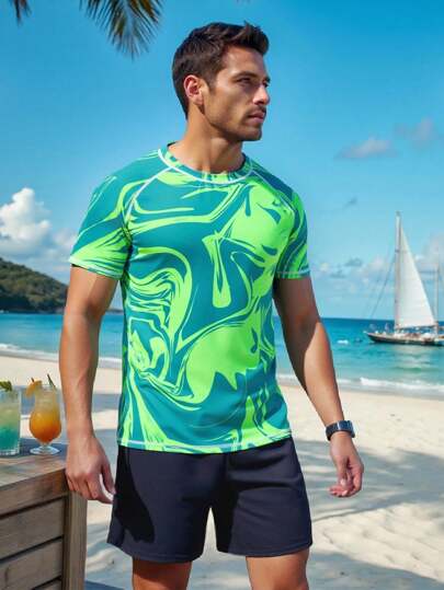 Manfinity Swimmode طقم ملابس السباحة والحماية من الاحتكاك للرجال للشاطئ والسباحة والتزحلق على الأمواج