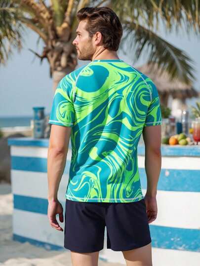 Manfinity Swimmode طقم ملابس السباحة والحماية من الاحتكاك للرجال للشاطئ والسباحة والتزحلق على الأمواج
