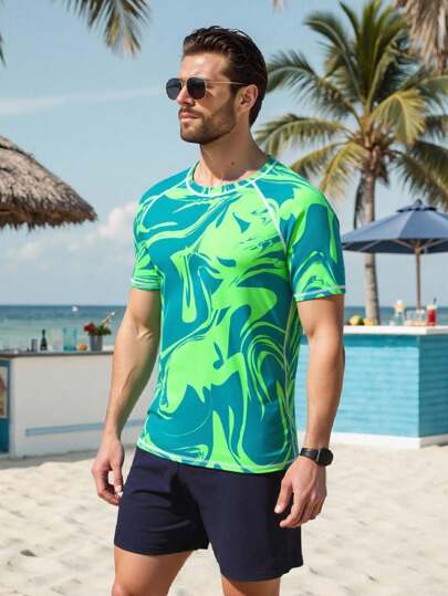 Manfinity Swimmode طقم ملابس السباحة والحماية من الاحتكاك للرجال للشاطئ والسباحة والتزحلق على الأمواج