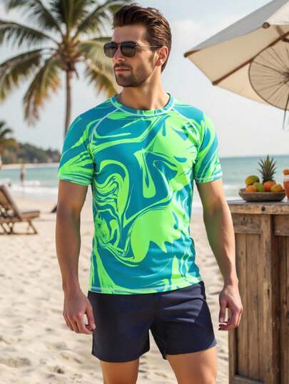 Manfinity Swimmode طقم ملابس السباحة والحماية من الاحتكاك للرجال للشاطئ والسباحة والتزحلق على الأمواج