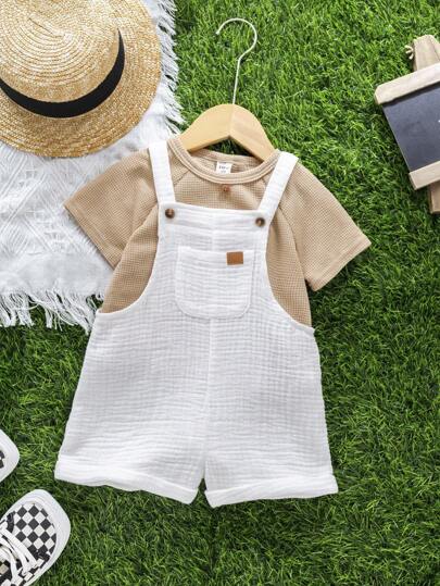 معطف أطفال حديثي الولادة أولاد ملابس نسيج قطني أبيض أساسية قصيرة، مناسبة للربيع والصيف