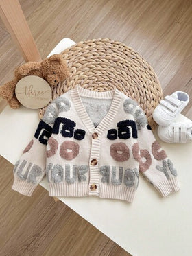 SHEIN كاردجان صوف طويل الأكمام برقبة على شكل V، بنمط حرفي بسيط لون البرقوق، لطفل ذكر/أنثى، طراز دافئ عادي مناسب للارتداء في المنزل والخارج في فصلي الخريف والشتاء