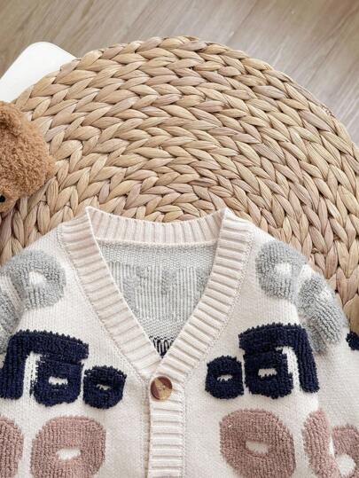 SHEIN كاردجان صوف طويل الأكمام برقبة على شكل V، بنمط حرفي بسيط لون البرقوق، لطفل ذكر/أنثى، طراز دافئ عادي مناسب للارتداء في المنزل والخارج في فصلي الخريف والشتاء