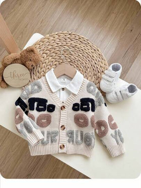 SHEIN كاردجان صوف طويل الأكمام برقبة على شكل V، بنمط حرفي بسيط لون البرقوق، لطفل ذكر/أنثى، طراز دافئ عادي مناسب للارتداء في المنزل والخارج في فصلي الخريف والشتاء