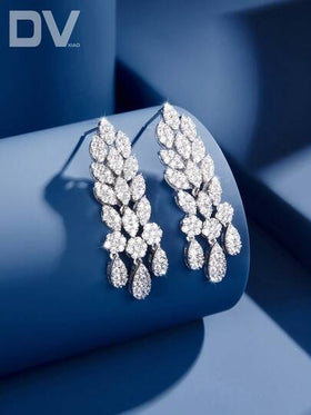 DV JEWELRY 1 زوج من أقراط الدانتيل الاصطناعية المطلية بالذهب الأبيض الرائعة للنساء، مجوهرات أنيقة للمواعيد، الأعراس، الحفلات، الذكرى، مع صندوق هدايا مرفقرمضان