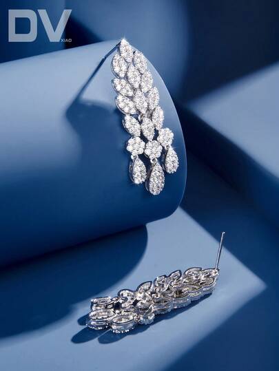 DV JEWELRY 1 زوج من أقراط الدانتيل الاصطناعية المطلية بالذهب الأبيض الرائعة للنساء، مجوهرات أنيقة للمواعيد، الأعراس، الحفلات، الذكرى، مع صندوق هدايا مرفقرمضان