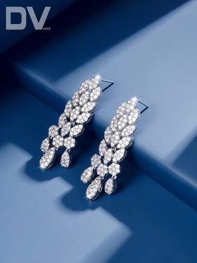 DV JEWELRY 1 زوج من أقراط الدانتيل الاصطناعية المطلية بالذهب الأبيض الرائعة للنساء، مجوهرات أنيقة للمواعيد، الأعراس، الحفلات، الذكرى، مع صندوق هدايا مرفقرمضان