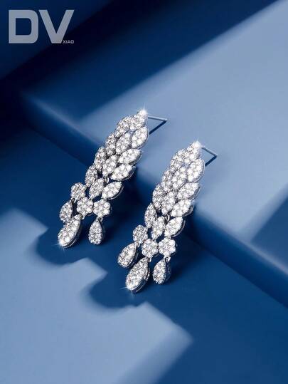 DV JEWELRY 1 زوج من أقراط الدانتيل الاصطناعية المطلية بالذهب الأبيض الرائعة للنساء، مجوهرات أنيقة للمواعيد، الأعراس، الحفلات، الذكرى، مع صندوق هدايا مرفقرمضان