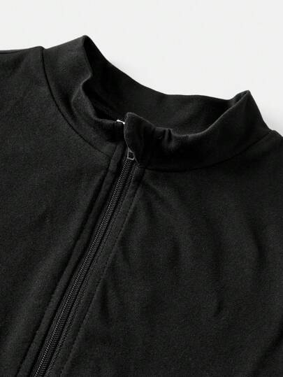 SHEIN Girlism بلوزة تيشرت كاجوال طويلة الأكمام مطاطية مريحة للبنات المراهقات، أساسية للخريف والشتاء مع سحّاب أمامي، ياقة ضيقة وأكمام طويلة ضيقة مناسبة للاستخدام اليومي والرياضي