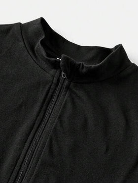 SHEIN Girlism بلوزة تيشرت كاجوال طويلة الأكمام مطاطية مريحة للبنات المراهقات، أساسية للخريف والشتاء مع سحّاب أمامي، ياقة ضيقة وأكمام طويلة ضيقة مناسبة للاستخدام اليومي والرياضي