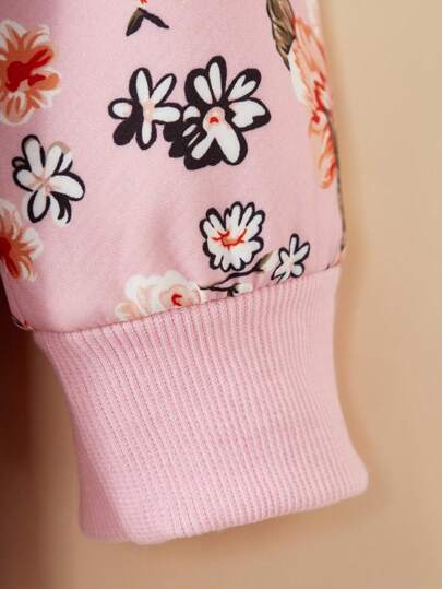 SHEIN Vintaside Kids معطف متوسط الطول مبطن بالفرو الفاخر بنمط زهري قديم للفتيات المراهقات، للاستخدام في الخريف / الشتاء والعطلات والصيف والسفر