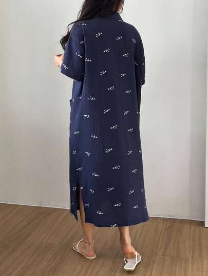 DAZY فستان نوم نسائي من قماش مطبوع بنمط الباندا الكيوت، فستان ليلي مريح رمضان