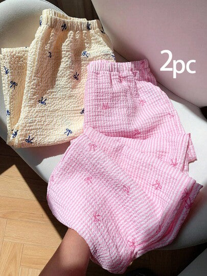 Comfortcana مجموعة قطعتين بنطلون ساق واسع بلون أصفر زبدي وبنك للصيف
