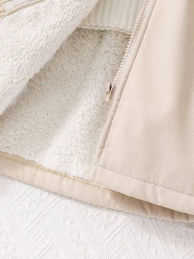 SHEIN Vintaside Kids معطف فليس مزود بقبعة مع تصميم فرو قابل للتحويل مريح للفتيات المراهقات، شتوي