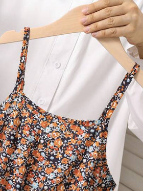 SHEIN Vintaside Kids مجموعة ملابس علوية بلا أكمام مطبوعة بزخرفة زهرية بسيطة وكارديجان علوي محبوك مع زخرفة فيونكة، للأطفال الصغار، للربيع/الخريف ، 2 قطعة