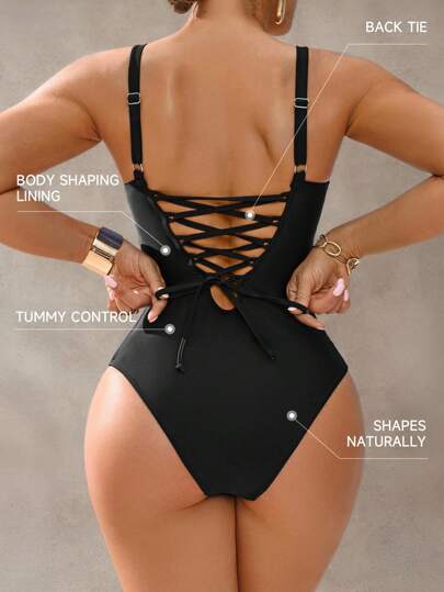Shapewave قطعة واحدة ملابس سباحة من قطعة واحدة ذات تحكم في البطن وضغط لأعلى للنساء، باللون الأزرق الداكن، أنيق وكاجوال للربيع والصيف، للشاطئ والحفلات والمهرجانات الموسيقية