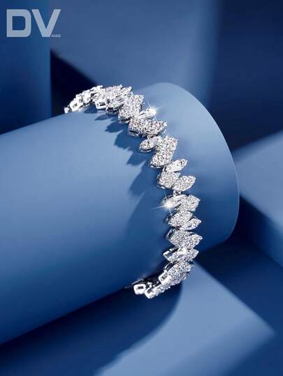 DV JEWELRY 1 قطعة أساور مجوهرات نسائية فاخرة مطلية بالذهب الأبيض مرصعة بحجر ، هدية أنيقة للمناسبات كالمواعدة، الزفاف، الحفلات، والذكرى السنوية