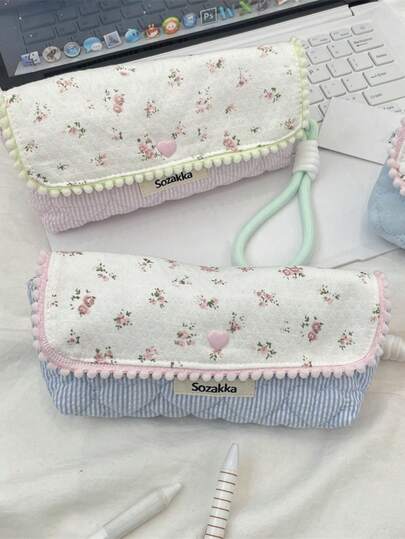 1 قطعة حقيبة تخزين قلم رصاص بطراز إنس مزخرفة بالزهور، صندوق قرطاسية للطلاب سعة كبيرة، متعدد الوظائف، لتخزين الأشياء، تخزين فرش المكياج، تخزين كابلات البيانات، تخزين سماعات الرأس، إكسسوارات المدرسة
